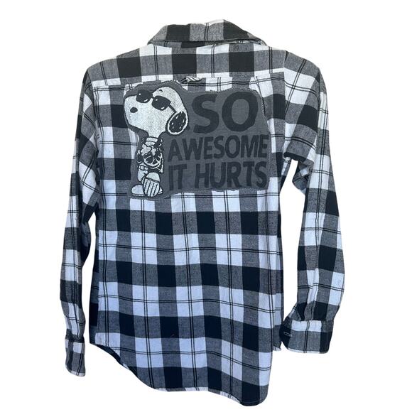 Snoopy Joe Cool Plaid Flannel Button Down Shirt Kids LARGE Unique So Awesome - Picture 1 of 5